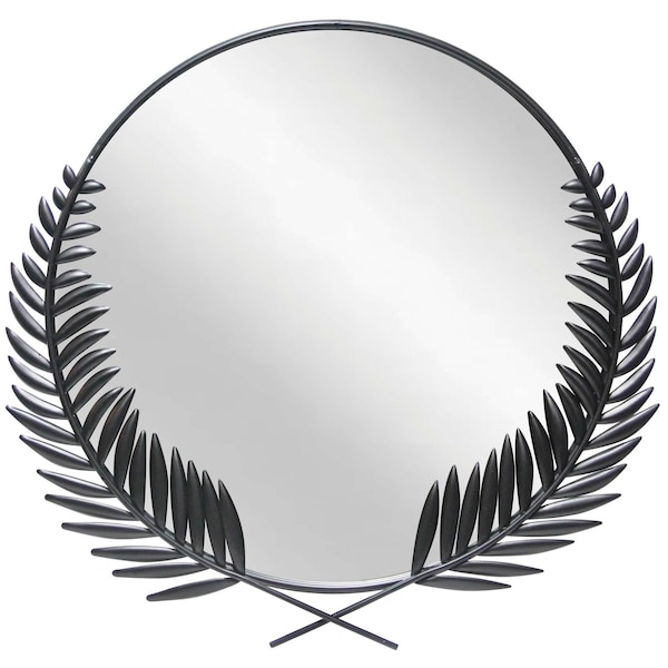 Infinity Instruments Empress - Black- 22.5" Round Mirror, Matte Black Finish, Decorative Grecian-Style Branch Accents 20006BK - main